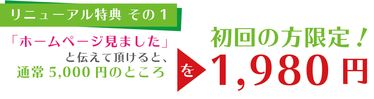通常5,000円を「初回の方限定 1,980円」